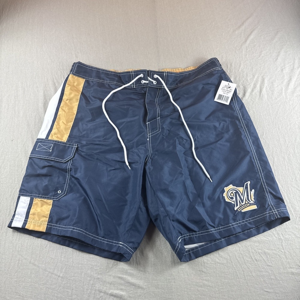 Milwaukee Brewers 2XL Swim Trunks Drawstring Shorts Mesh Lined Baseball GIII NEW